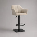 Tabouret de bar réglable et pivotant en tissu bouclette crème et acier noir, 57 × 54 × 87-108 cm