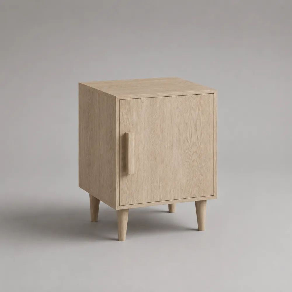 Table de chevet rectangulaire en bois avec porte, décor chêne clair, 40 × 35 × 60 cm