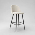 Tabouret de bar avec dossier arrondi en tissu bouclé blanc cassé et métal noir, 48 x 53 x 98 cm