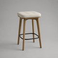 Tabouret de bar rembourré en tissu beige clair, bois massif naturel et métal noir, 44 × 42 × 76 cm