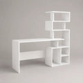 Bureau rectangulaire en bois blanc avec bibliothèque intégrée, 120 × 50 × 150 cm