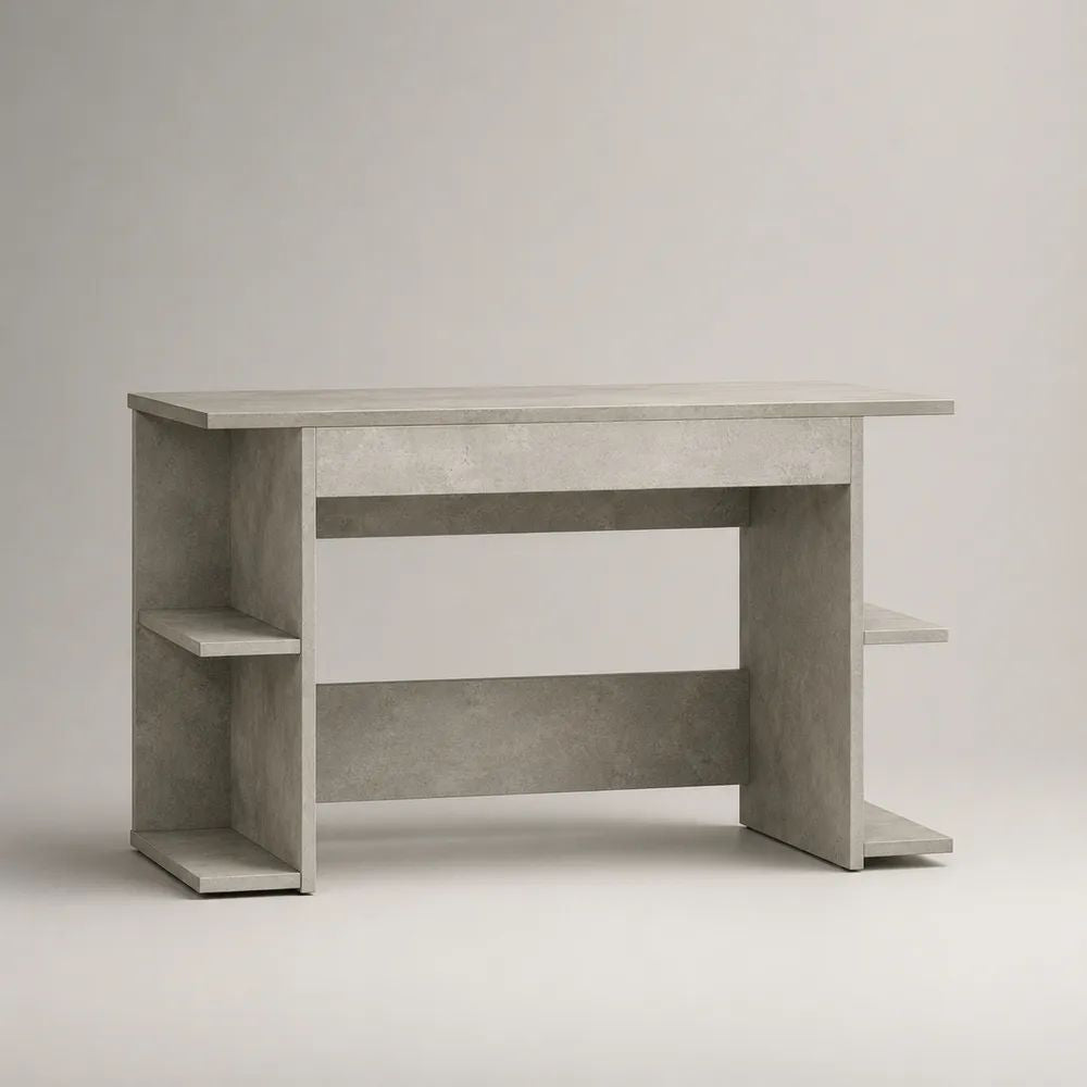 Bureau rectangulaire en panneaux de particules avec rangements latéraux, gris béton, 120 x 50 x 75 cm