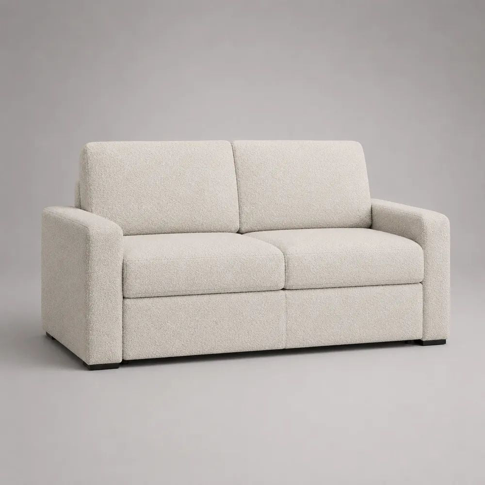 Canapé 2 places en tissu bouclette polyester ivoire, 160 × 85 × 85 cm