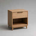 Table de chevet rectangulaire en MDF plaqué chêne naturel avec tiroir et niche, 50 × 40 × 60 cm