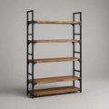 Étagère bibliothèque 5 niveaux en pin massif et acier, brun/noir, 120 × 40 × 180 cm