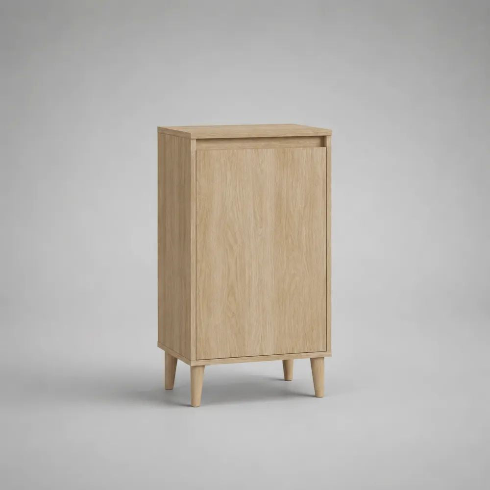 Table de chevet haute rectangulaire en bois avec 1 porte, chêne clair, 40 × 35 × 70 cm