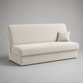Canapé droit 3 places sans accoudoirs en velours côtelé polyester écru, 180 x 90 x 86 cm