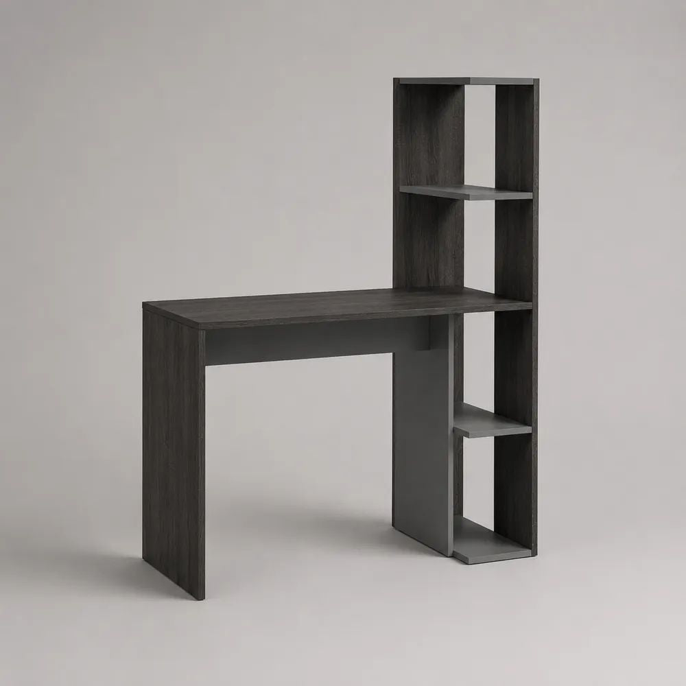 Bureau avec étagère intégrée en panneaux de particules mélaminés gris anthracite, 100 × 50 × 140 cm