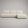 Canapé d’angle 3 places avec méridienne droite en velours côtelé polyester écru, 270 × 170 × 82 cm