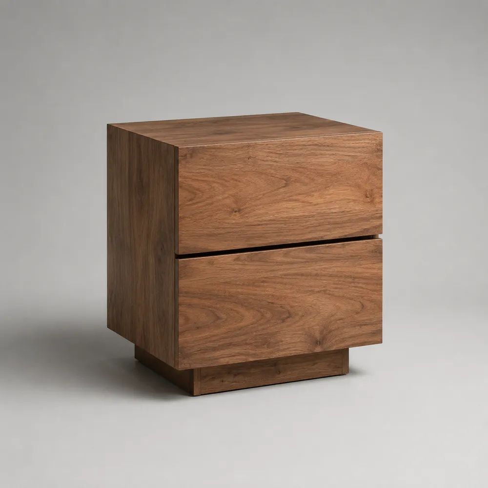 Table de chevet rectangulaire en bois à 2 tiroirs, brun noyer, 45 × 40 × 55 cm