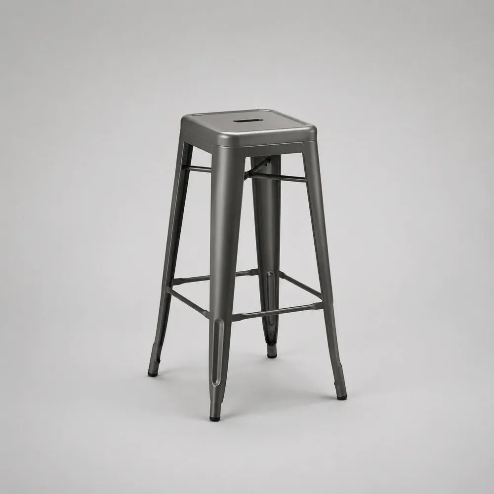 Tabouret de bar haut sans dossier en acier gris anthracite, assise carrée, 43 × 43 × 76 cm